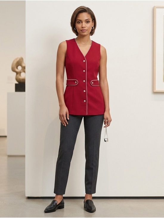Glenbrooke Tops - Glenbrooke Red Tailored Vest Medium Sleeveless Button Down Contrast Piping